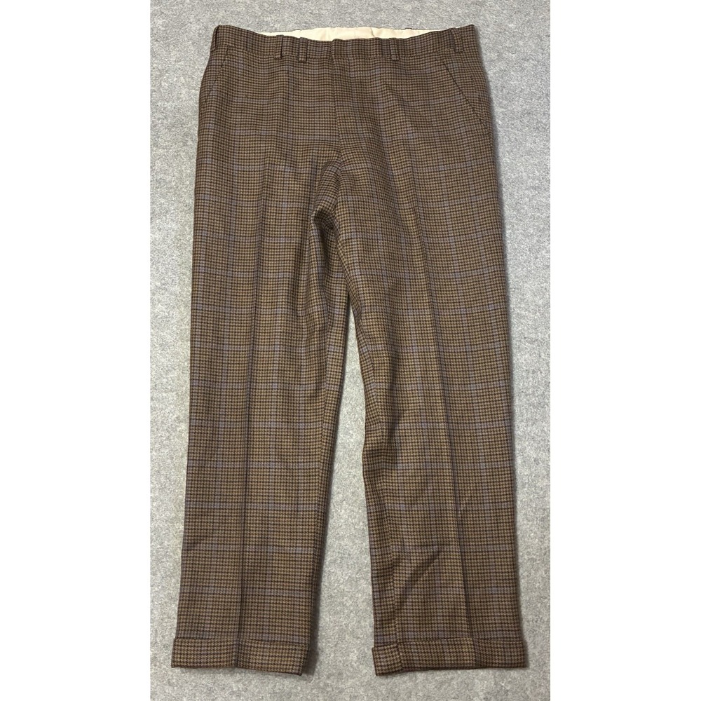 Vtg Oxxford Clothes Bespoke Mens 36x30 Houndstooth Pleated Pants Wool Cashmere